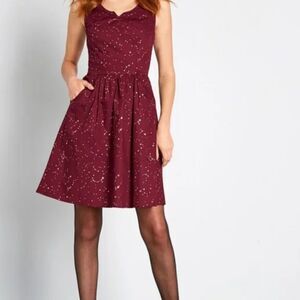 Modcloth Stars Constellations Dress - Burgundy 10